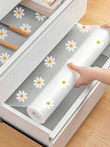 1 Roll Daisy Kitchen Cabinet Shelf Liner, Non-Adhesive Drawer Liner, Anti-Slip Refrigerator Mat, Waterproof Fridge Mat Cabinet Liner Simple Table Mat. Durable, Anti-Dirt, Anti-Dust. - Multicolor - View 2