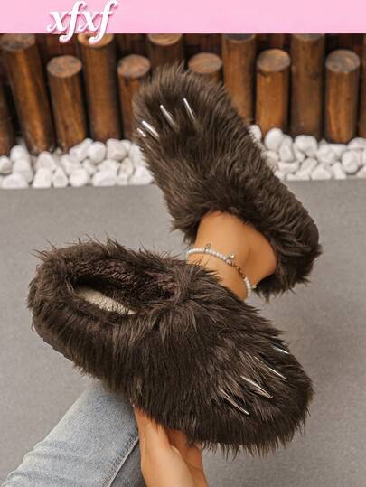 XfxfA Par de Pantuflas de Moda con Garras/Peluche/Tacón de Bolsa para Mujeres, Adecuadas para Uso Diario en el Hogar/Dormitorio/Uso en Halloween.