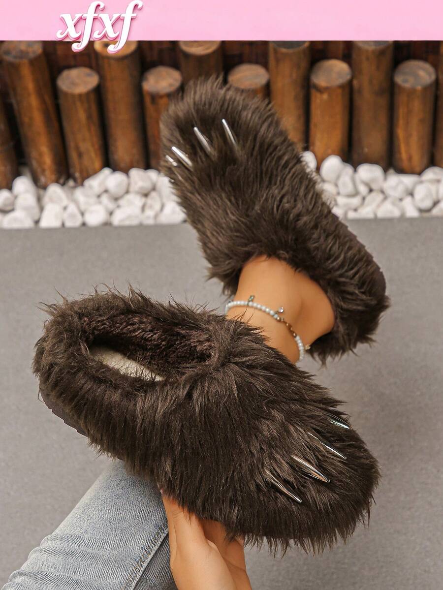 XfxfA Pair Of Fashionable Claws/Plush/Bag Heel Slippers For Women, Suitable For Daily Home/Dormitory Wear/Halloween Wear. - Brown - View 1