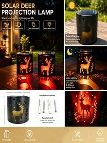 1-Piece Solar Wall Light, LED Wall Light, Decorative Light With Deer And Hummingbird Patterns, Suitable For Patios, Gardens, Terraces, Porches, Fences, Halloween, And Christmas Decorations. - Deer Wall Lamp - View 2