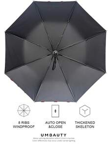 UMBAUTY Umbrella, Red Polka Dot Pattern, Portable Travel, Sun Protection And Rain Umbrella, 8-Rib Reinforced Frame, One-Click Open/Close, Black Coating SPF 30+ Sun Protection, Heat Reduction And Waterproof Fabric, Dual-Use Automatic Umbrella For Sunny And Rainy Days - Multicolor - View 3