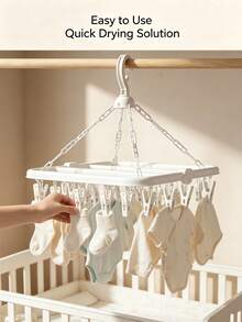 1pc Baby Drying Rack, 32 Clips Foldable Hanging Drying Rack, Baby Storage, Baby Socks & Underwear Drying Rack, Space-Saving Hanger, Baby Gift - Multicolor - View 4