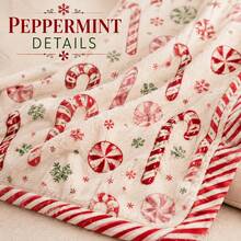 1 Buah Selimut Motif Permen Tongkat Peppermint dan Kepingan Salju, Selimut Dekorasi Liburan Natal Merah Putih Retro untuk Sofa dan Kamar Tidur - MultiWarna - View 9