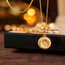 18K Gold Plated Zirconia Encrusted French Baroque Style Donut Pendant Necklace - Gold - View 3