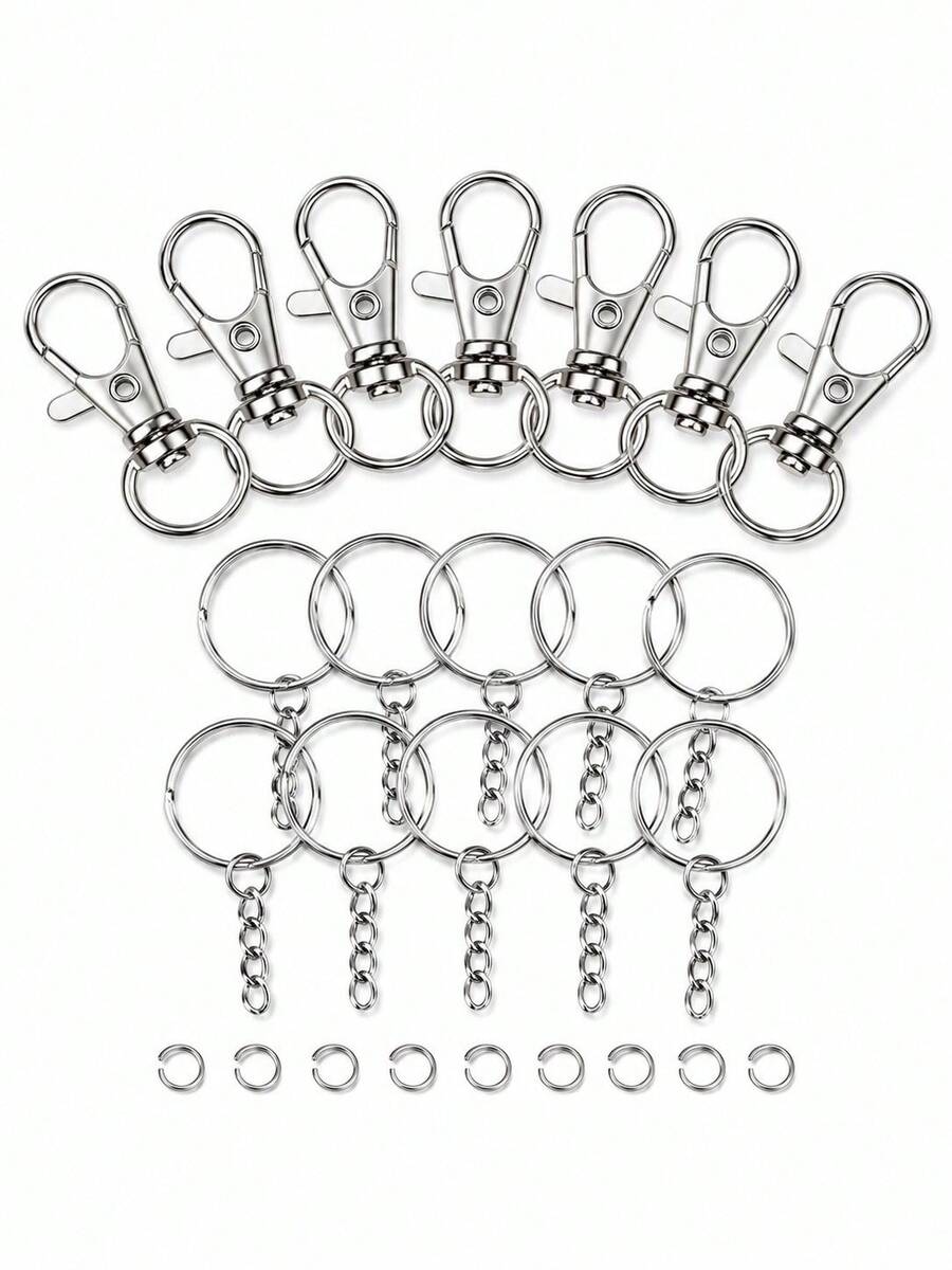 [Iron Material Keychain Making] 20_40_60_10 Keychain Making Kit, Zinc Alloy And Iron Material, With Rotating Hook - Keychain + Key Ring + Jump Ring - View 1