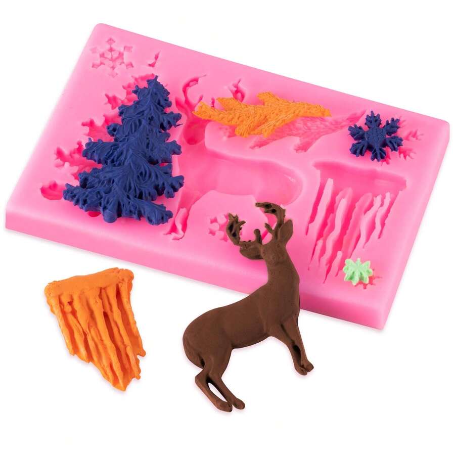3D Christmas Cake Chocolate Mold Tree & Snowman Shaped Silicone Fondant Baking Mold (Pink) - Multicolor - View 1