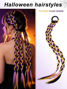 1pc/2pcs Braid Hair Extensions - Heat-Resistant Synthetic Fiber, Women's Costume Wig, Ponytail Extension, Easy To Wear, Suitable For Halloween Costume Hair Accessory - Multicolor - View 1