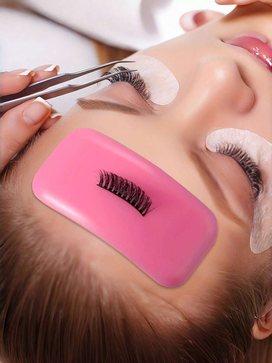 1 Set Reusable Silicone False Eyelash Extension Kit - Pink, Includes Lash Pad & Glue Applicator, Hypoallergenic Alcohol-Free - Multicolor - View 1