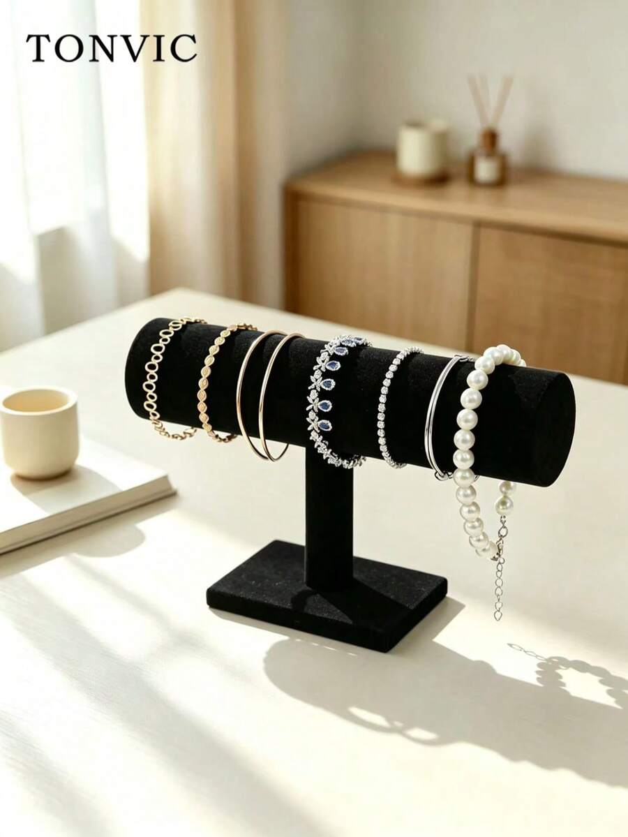 TONVIC 1pc Velvet Bracelet/Watch Display Stand, Necklace Bracelet Pendant Jewelry Storage Rack, Fashionable Women's Desktop Organizer, Valentine's Day Gift - Multicolor - View 1