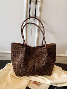 2026 New Leopard Print Large Capacity Tote Bag, Fashion Casual Shoulder Bag, Versatile Handbag For Commuting, School, Shopping And Travel - Coffee - View 3