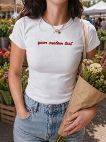 Personalized Embroidered Tops-Add Custom Text Or Names-Short-Sleeve T-Shirts, Lace Camisoles, Bridal And Bridesmaid Tanks, And "Newlywed Wife" Tops. - Multicolor - View 3