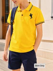 Boys' Color Block Trim Short Sleeve Polo Shirt - Yellow - View 4