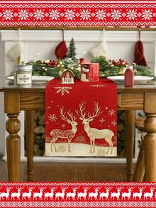 1pc,Reindeer,Snowflake Element Design,Christmas Decoration,Christmas Table Runner,Christmas Tablecloth,Christmas Long Tablecloth,Faux Linen Polyester Fiber Material,Gift,Protective Cover,Rectangular Tablecloth,Washable,Suitable For Home Dinner,Coffee Table,Kitchen And Dining Room Decor,Dining Table Decoration Party And Scene Decor,Home Decor,Outdoor Patio Table Runner Decor,Entryway Decor,Fireplace Cloth Decor - Red - View 11