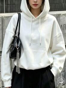 Women's Casual Hoodie With French Text & Red Heart Print, Loose Fit Breathable Sweatshirt For Spring Autumn Daily Campus Wear - White - View 6