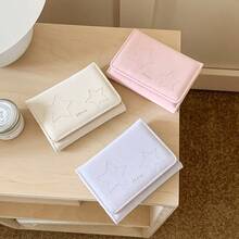Sweet Y2K Casual Aesthetic Style Star Embroidered Tri-Fold Wallet With Snap Button And Multiple Card Slots ID Holder For Girls - Multicolor - View 7