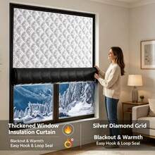 Winter Windproof And Warm Curtains, Windproof Window Insulation Kit, Bedroom Cold Insulation Film, Sealed Windows, Shading And Sound Insulation - Black-edged Silver Curtain - View 3