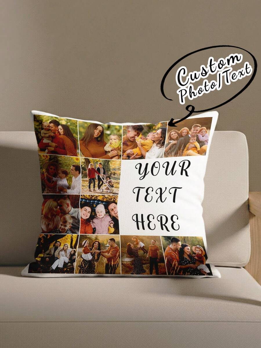 1pc Customized Photo Double-Sided Print Pillowcase, Mother's Day/Father's Day Personalized Image Pillowcase, Create Your Own Exclusive Photo Pillowcase, Gift For Family, Friends And Yourself - Creamy White - View 1