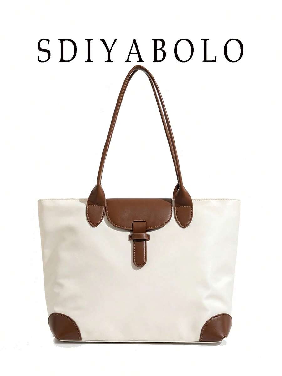 Bolso de mano de gran capacidad para mujer, bolso de mano de moda de nailon y lona, bolso de hombro para ir a trabajar y uso materno - Beis - Ver 1