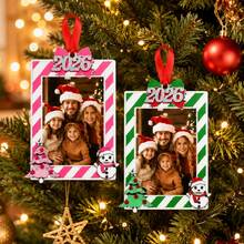 Custom Striped Frame Christmas Photo Ornament 2026, Personalized Tree Hanging Decor For Home Party, Festive Xmas Keepsake, Customized Holiday Photo Frame Ornament, Customizable Picture Christmas Gift For Family, Couples, Friends, Family Keepsake Gift - Style B - View 6