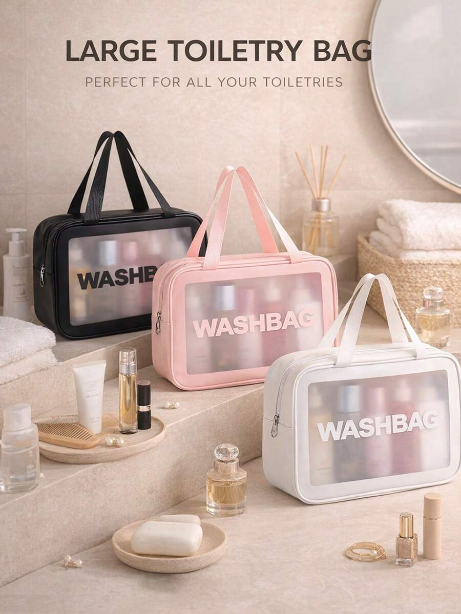 Large Capacity Transparent PVC Cosmetic/Toiletry Bag, Portable Travel Storage Pouch, Suitable For Toiletries And Skincare Products, Ideal For Vacation, Travel And Organization - Multicolor - View 1