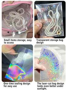 150/50/20/10pcs Anti-Oxidation Jewelry Bags, Disposable OPP Bags, Transparent Jewelry Display Bags, Laser Holographic Jewelry Bags, Suitable For Earrings, Rings And Star Cards - Multicolor - View 6
