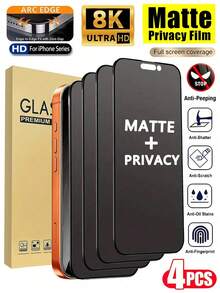4pcs Matte Ceramic Frosted Privacy Screen Protector, Full Coverage, Delicate Touch, Smooth Texture, Anti-Fingerprint Anti-Glare, Ensures Privacy, Easy Installation, Long-Term Comfortable Use, Suitable Compatible With Iphone 17 Pro Max/17 Pro/17 Air/17/16E/16Pro Max/16 Pro/16 Plus/16/15 Pro Max/14 Pro Max/14/13/12/11. Phone Accessories And Compatible With Phone Cases, Perfect Gift For Family And Friends - Black - View 15