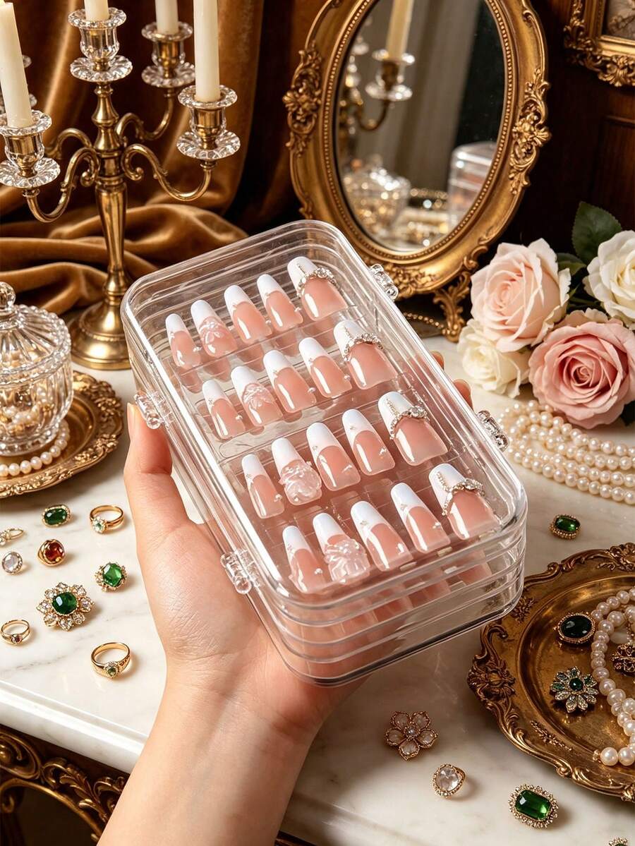 1/10/30pcs Portable Nail Salon Wearable Nail Decor Storage Display Box, 3-Fold 3-Layer Transparent Dust-Proof Nail Art Organizer