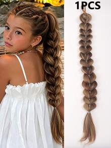 1PC 24inch Mix-Color Long Ponytail For Kids Girls Ponytail Synthetic Braided Hair Halloween Christmas - Multicolor - View 10