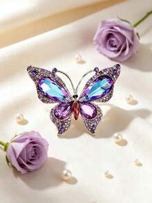 1pc Large Shiny Pink Butterfly Brooch, Elegant Floral Jewelry For Women, Fashionable Brooch Suitable For Daily Wear, Weddings, Cocktail Parties And Banquet Events - Multicolor - View 12
