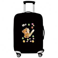 Black Elastic Luggage Cover, Cartoon Teddy Bear Candy Letter Initial Print, Dustproof Luggage Sleeve, Travel Accessory, Luggage Not Included - Black - View 38