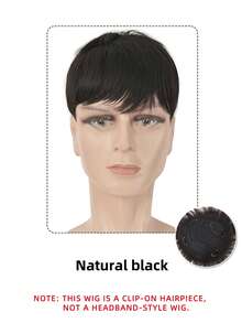 Men's Natural-Looking Synthetic Hairpiece - Breathable, Fluffy, Covers Grey Hair - Suitable For Daily And Sports Occasions - Black - View 7