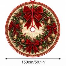 1 buah Alas Pohon Natal Bermotif, Dekorasi Liburan Warna Elegan, 5 Ukuran, Hadiah Liburan Unisex, Cocok untuk Dekorasi Rumah dan Pesta Natal - Karangan bunga pita merah beludru vintage - View 12