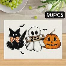 1/4/6pcs Halloween Series Cute Boo Ghost & Black Cat Print Placemats, Heat Resistant Table Mats For Home Kitchen, Tabletop Protection, Kitchen Dining Table, Party Decor - Multicolor - View 15