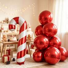 6pcs 32 Inch Red 4D Ball & Extra Large Candy Cane Christmas Party Decoration Balloon Toy Set - View 6