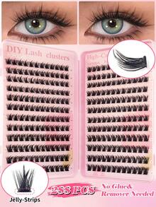 288 Clusters Self-Adhesive False Eyelashes, Fluffy And Soft, 10-16mm Mixed Length, DIY Self-Adhesive Lash Extensions, Natural And Long, D Curl, Cat Eye Style, Fluffy Natural Lively Y2K Butterfly Element Pink Backing Card Design - C - View 8