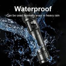 Senter LED 6000000LM Jangkauan Jauh 3000M 30W Daya Tinggi Senter Zoomable Isi Ulang Type-C Tampilan Daya Digital Tahan Air Senter Genggam Untuk Berkemah Mendaki Keadaan Darurat - hitam - View 8