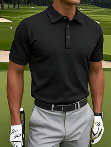 Men's Summer Fashion Versatile Casual Solid Color Polo Shirt Suitable For Daily Commute And Dating - Black - View 2