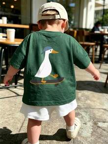 Young Boy Comfortable Soft Fabric Daily Short Sleeve Top, Suitable For Spring, Autumn And Summer Everyday Wear - Dark Green - View 1