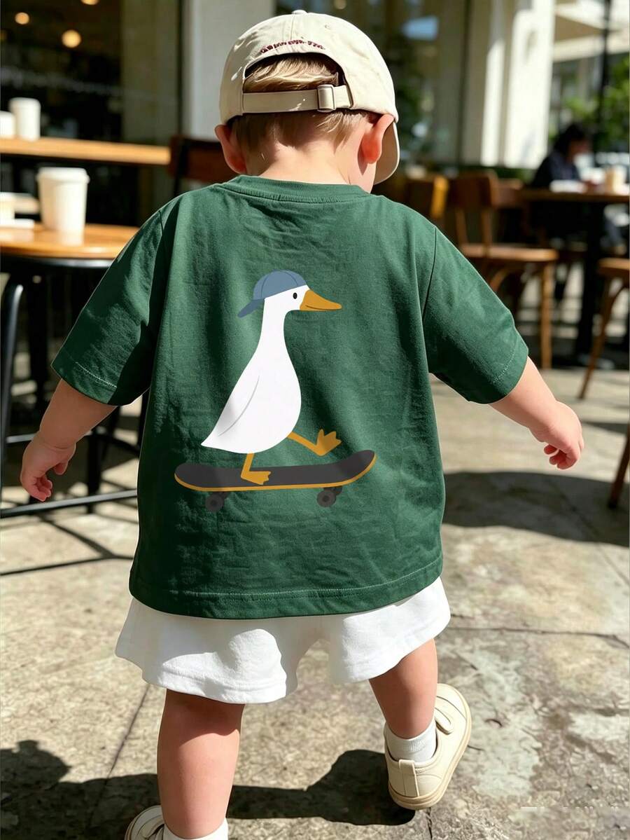 Young Boy Comfortable Soft Fabric Daily Short Sleeve Top, Suitable For Spring, Autumn And Summer Everyday Wear - Dark Green - View 1