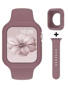 2合1運動矽膠錶帶與錶殼，相容 40mm、41mm、42mm、44mm、45mm、46mm 與 49mm 尺寸，柔軟舒適鉚接矽膠錶帶搭配防震鏤空矽膠保護殼，相容 Series Ultra/12/11/10/9/8/7/6/5/4/SE 機型，防水運動錶帶與錶殼套組，男女適用 - 矽膠錶帶+錶殼煙紫 - 查看 6