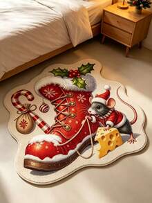 1pc Red Christmas Boot, Mouse Cheese Pattern Rug, Christmas Autumn/Winter Carpet, Doormat, Home Decor, Area Rug, Outdoor Mat, Home Decor, Area Rug, Bedroom Carpet, Washable Rug - Multicolor - View 2