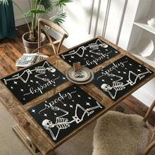 1/4/6pcs Halloween Series Funny Skeleton Pattern Printed Placemats, Heat-Resistant Table Mat For Home Kitchen, Table Protection, Kitchen Dining Table, Party Scene Decoration - Multicolor - View 11