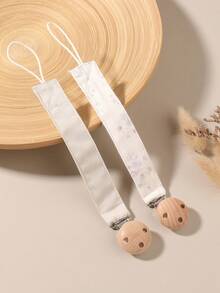 2pcs Baby Corduroy Solid Color Fashion Printed Pacifier Anti-Drop Chain, Solid Color Blue Pink Khaki Bow Pacifier Chain, Wooden 3-Hole Pacifier Clip, Suitable For Daily Use - Multicolor - View 12