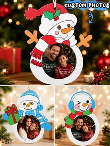 Custom Snowman Photo Ornament, Personalized Christmas Tree Hanging Decor, Festive Photo Keepsake For Home Party Decor, Customized Picture Holiday Snowman Ornament, Customizable Xmas Gift For Family, Friends, Couples, Christmas Decorations, Bag Charm - Style a - View 1