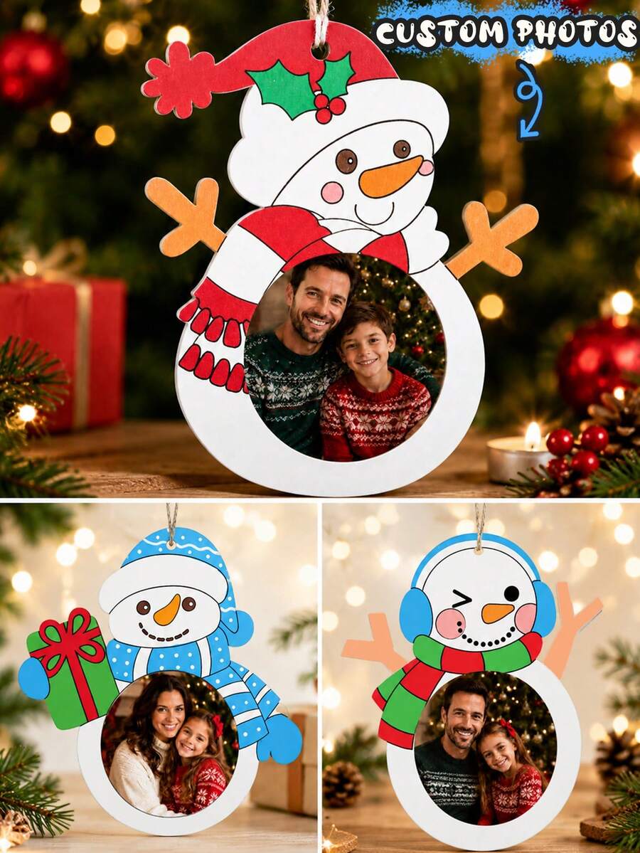 Custom Snowman Photo Ornament, Personalized Christmas Tree Hanging Decor, Festive Photo Keepsake For Home Party Decor, Customized Picture Holiday Snowman Ornament, Customizable Xmas Gift For Family, Friends, Couples, Christmas Decorations, Bag Charm - Style a - View 1