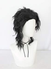 Heat Resistant Synthetic Black Curly Wig, Retro Fluffy Long Wavy Wig, Natural Looking Fake Hair For Fashion Daily Halloween Disco Punk Costume Themed‑Party Cosplay & Photo Shoot - Black - View 7