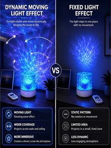 16 Color Wave Projection Night Light, USB Plug-In LED Water Ripple Projection Lamp With Remote Control, 360° Rotating Dynamic Atmosphere Light, Bedroom Home Party Decoration Gift - Multicolor - View 5