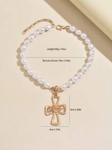 Statement Pearl Choker Necklace Gold Shell Cross Pendant Irregular Pearl Strand Collar Necklaces For Women Boho Summer Vacation Fashion Jewelry - Necklace - View 4