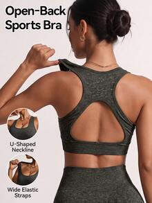 Heather Grey Racerback Sports Bra Stylish Open Back Cutout Gym Top Perfect Layering Piece For Fall Workout & Yoga Padded Athletic Vest - Grey - View 2