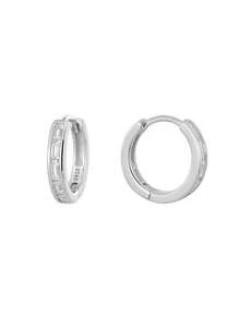 Artepollo 14K Gold Plated 925 Sterling Silver Baguette Cut CZ Small Hoops, Chic Women Earring For Anniversary Present With Gift Box - Round - View 11